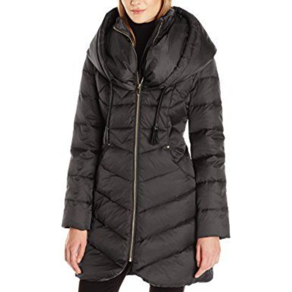 VIA SPIGA dark gray Down Coat with cowl hood knee length NEVER WORN!